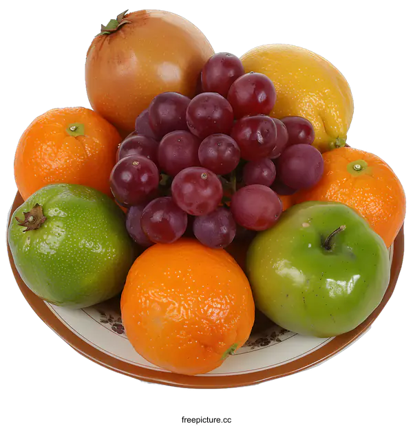 [Transparent Background PNG]Fresh Fruit Platter with Grapes, Apples, Oranges and Lemons