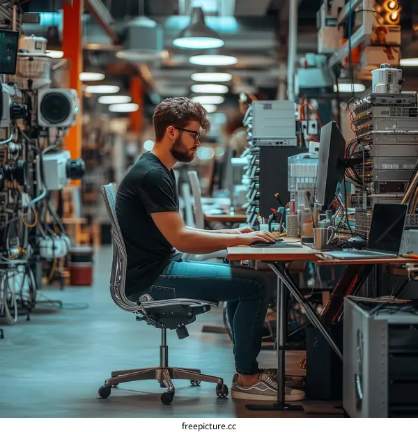 Male software engineer working on a project in a modern office