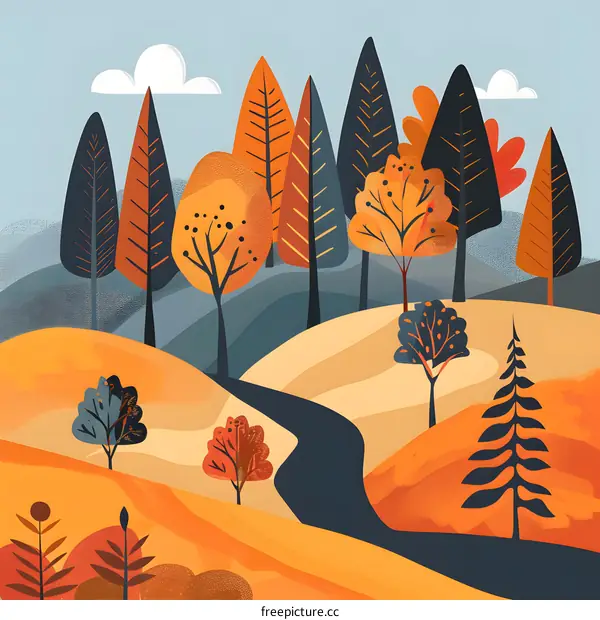 Autumn Forest Landscape With Winding Path