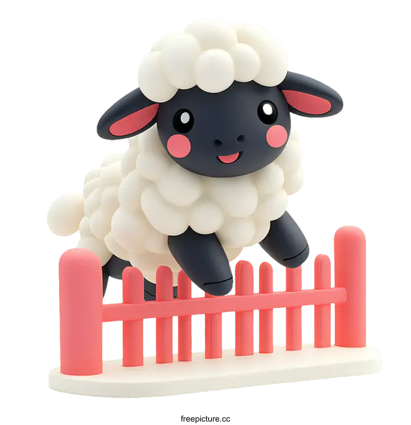 [Transparent Background PNG]Cute Cartoon Sheep Jumping Over a Fence