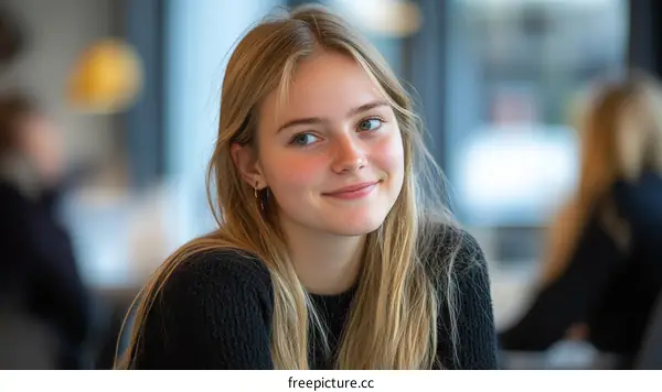 Young Woman Smiling Portrait in Cafe