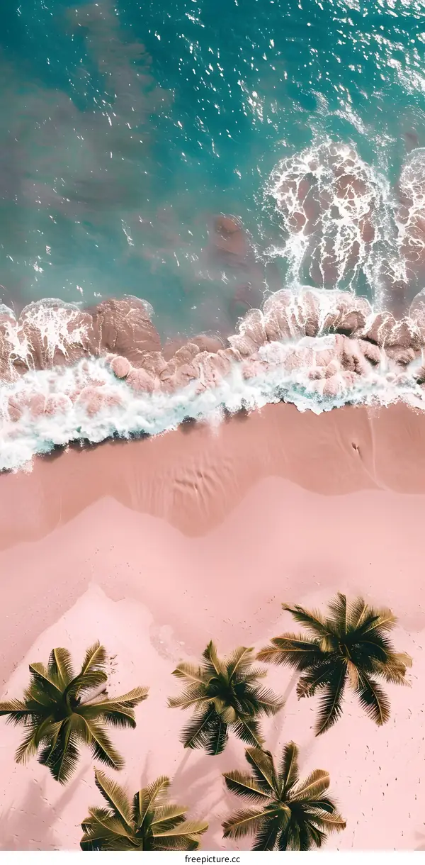 Aerial View of Tropical Beach with Palm Trees