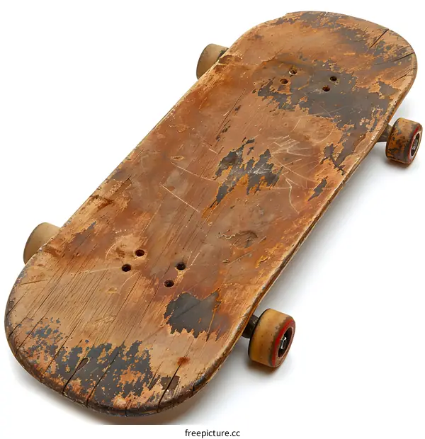 Old and Used Skateboard on White Background