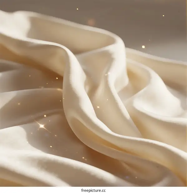 Soft and Smooth Beige Silk Fabric with Wrinkles and Sparkles