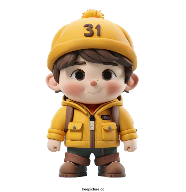 [Transparent Background PNG]Cute Cartoon Boy in Yellow Jacket and Hat with Number 31