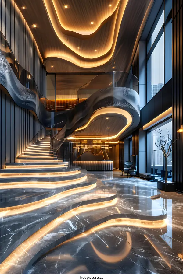 Luxury hotel lobby stairs