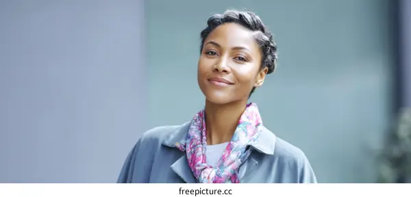 Smiling Black Woman Outdoors in a Stylish Coat