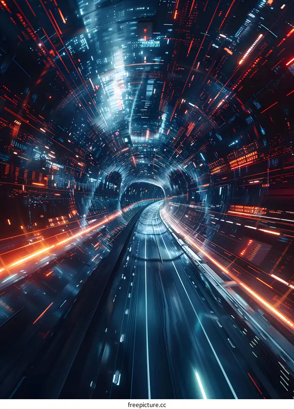 Abstract Digital Tunnel with Neon Lights