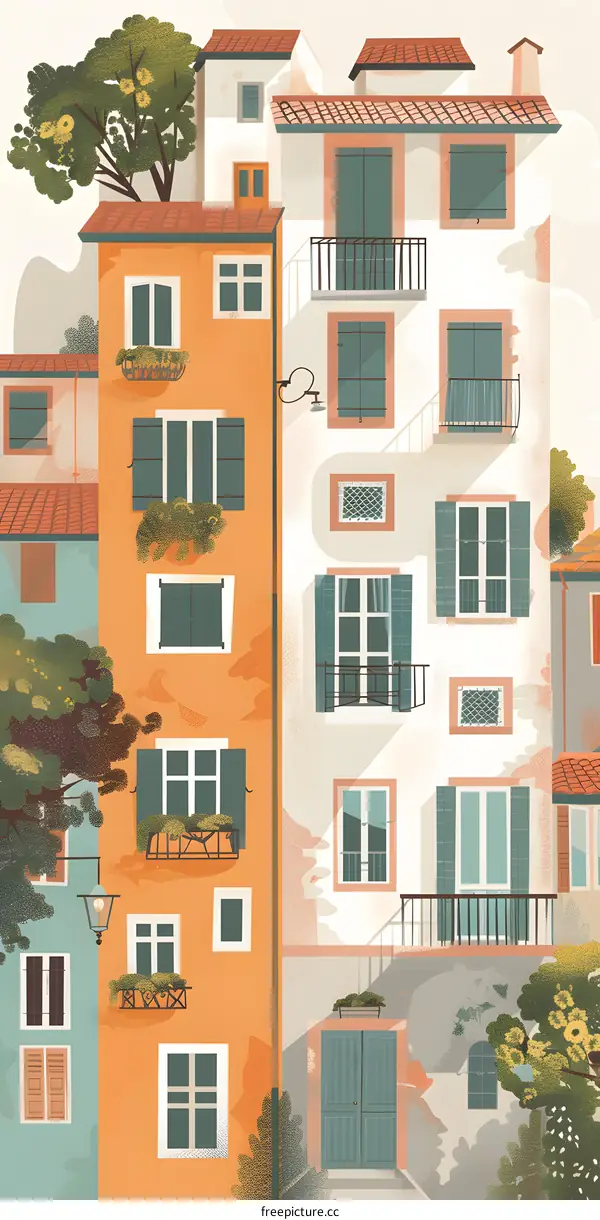 Colorful Illustration of European Style Building