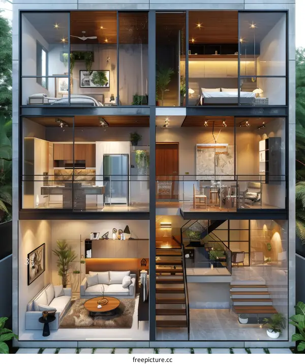 Modern Multi-Level House Interior Design Illustration