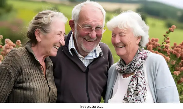 Happy Senior Citizens Laughing Together Outside