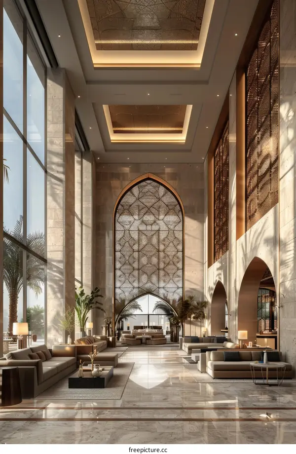 Luxury Hotel Lobby Interior with Arabic Design