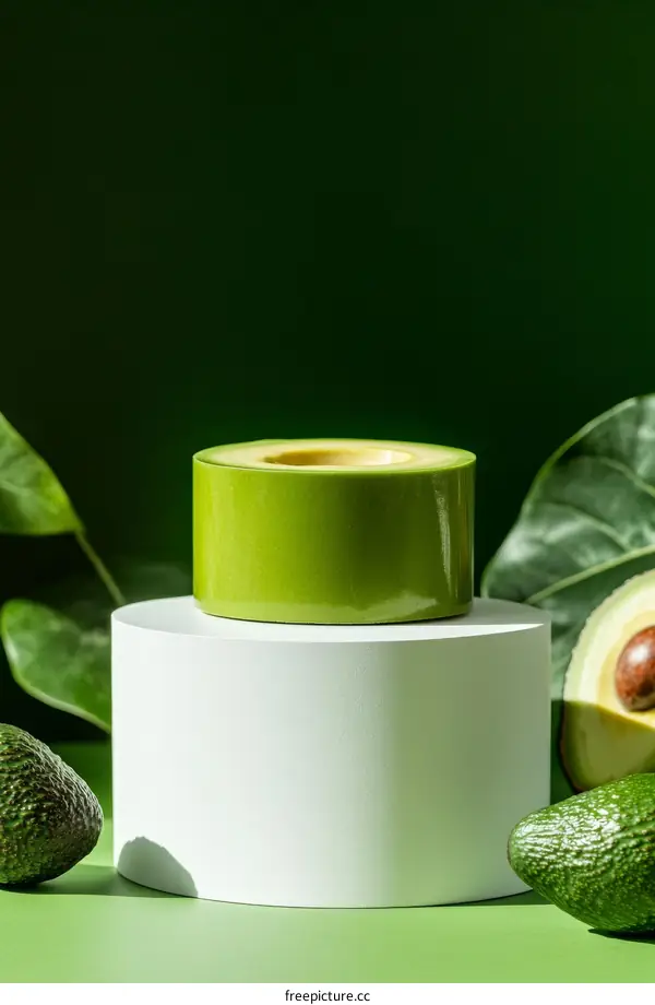 Avocado Display on Green Background