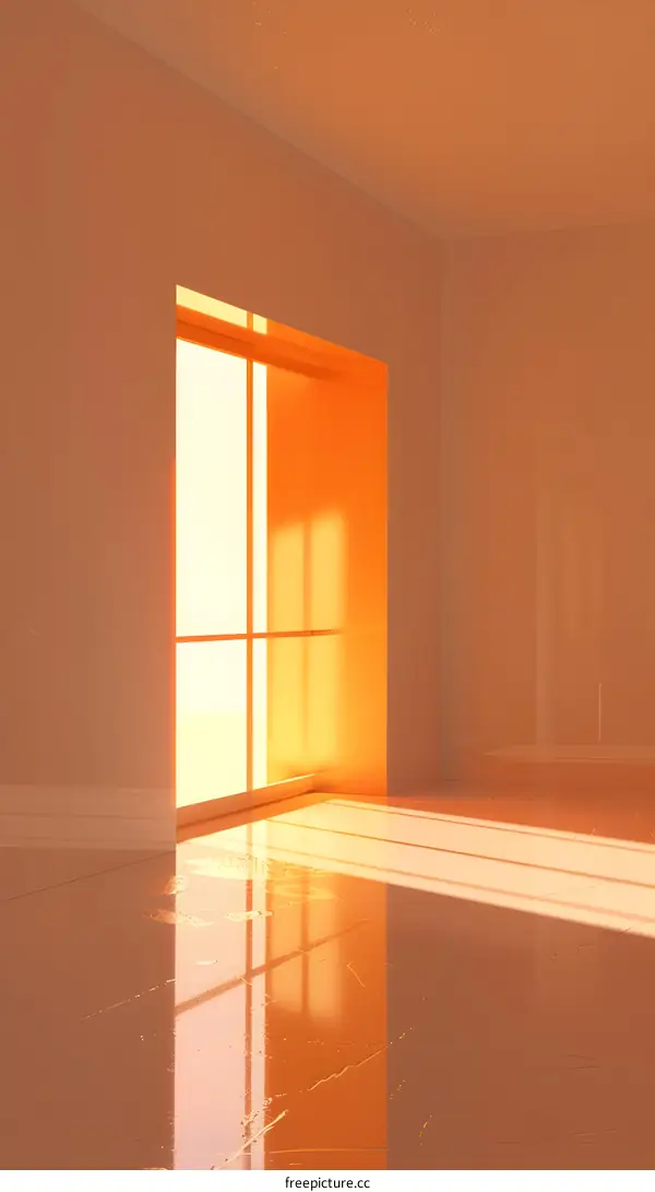 Minimalist Empty Room with Sunlight Shining Through Window