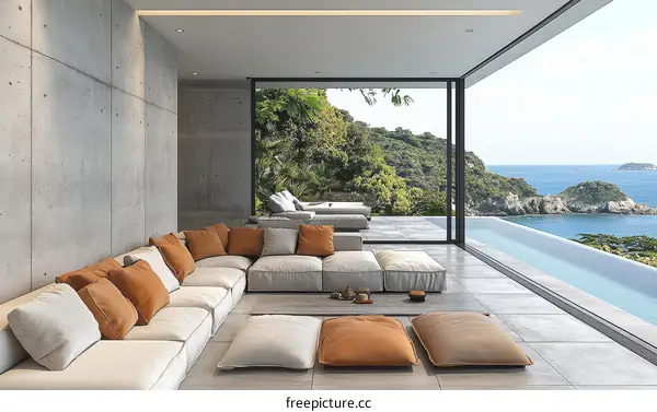 Modern Coastal Living Room with Panoramic Ocean View