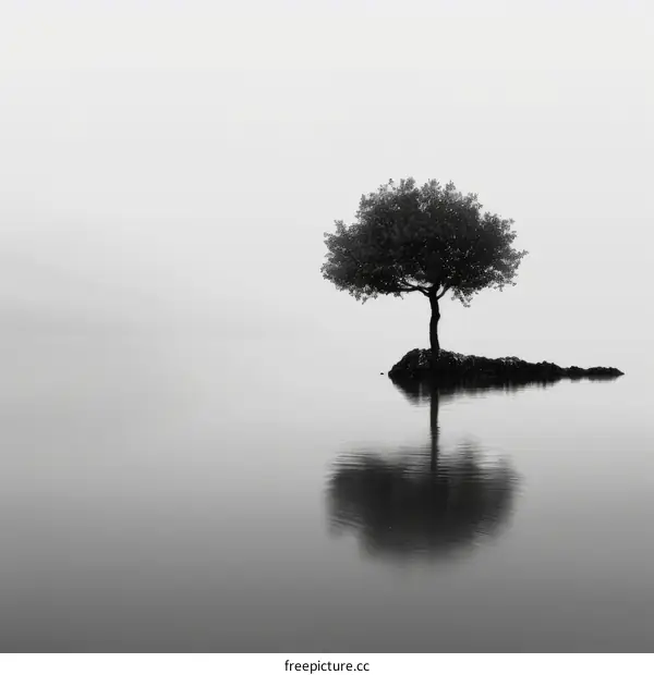 A Tree Stands Alone on a Lake