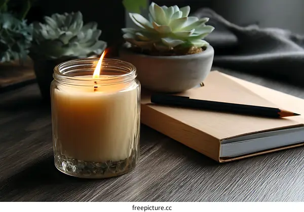 Cozy Home Decor Candle on Wooden Table