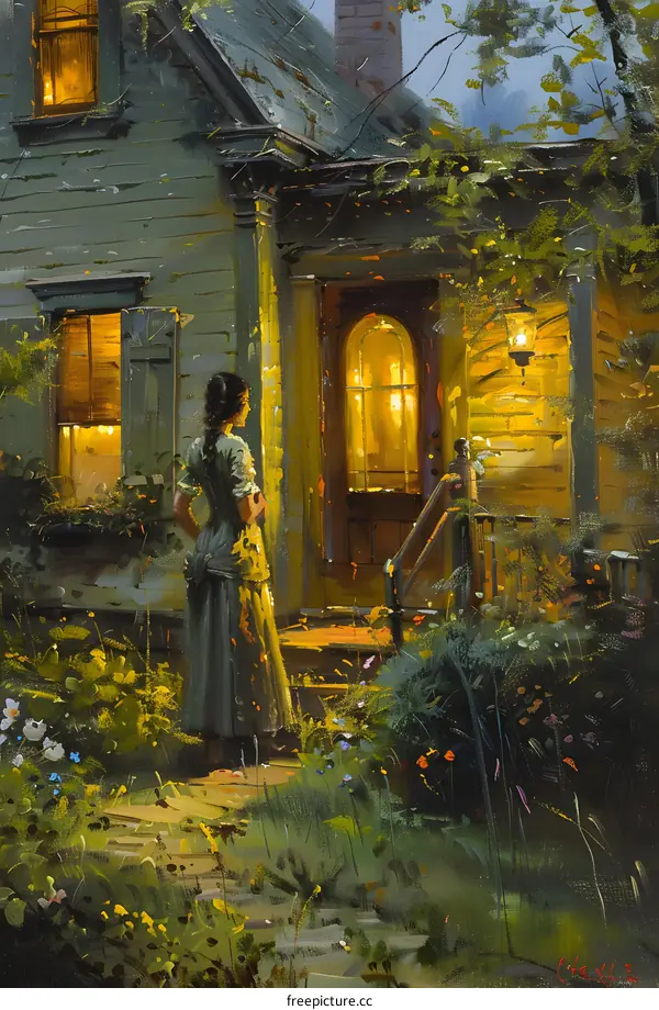 A woman standing on the porch of a house