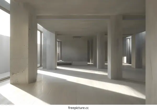 Modern Interior Design Concrete Pillars and Sunlight