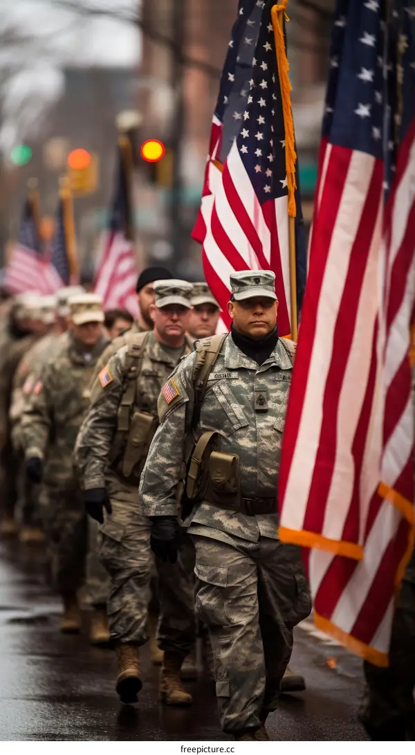 U.S. Soldiers march in a parade.