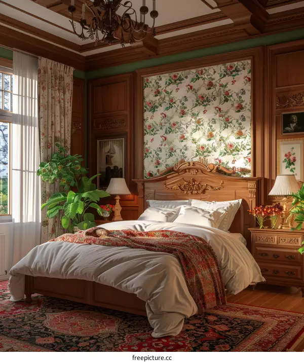 Elegant Antique Wooden Bedroom Interior Design