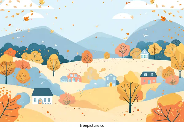 Autumn Landscape with Houses and Trees