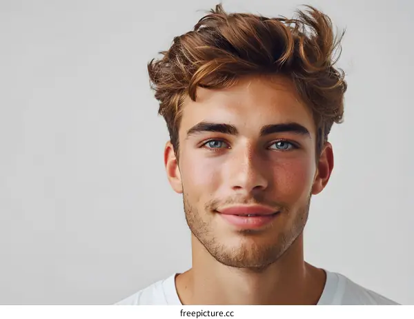 Portrait of a Man with Blue Eyes and Freckles