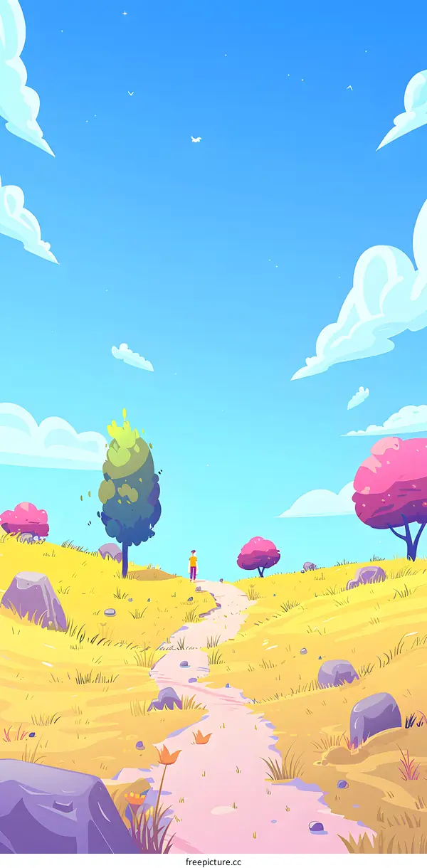 Cartoon Landscape with Person on a Path