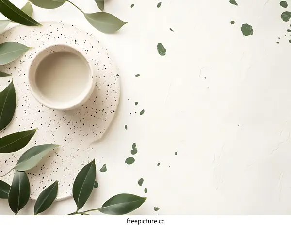 Minimalist White Background with Greenery and Cup of Coffee