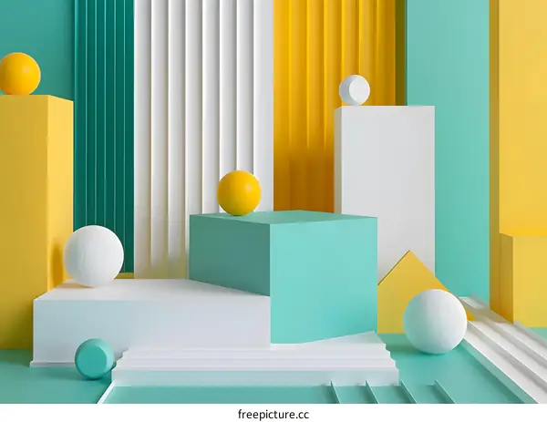 Abstract Geometric Shapes With Yellow Green And White Color Scheme