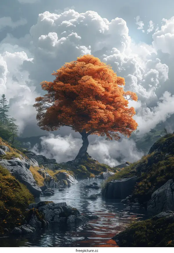 Solitary Autumn Tree in Golden Landscape