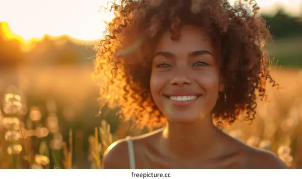 portrait of a smiling young woman with curly hair