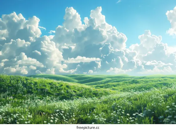 Rolling Green Hills Under a Blue Sky