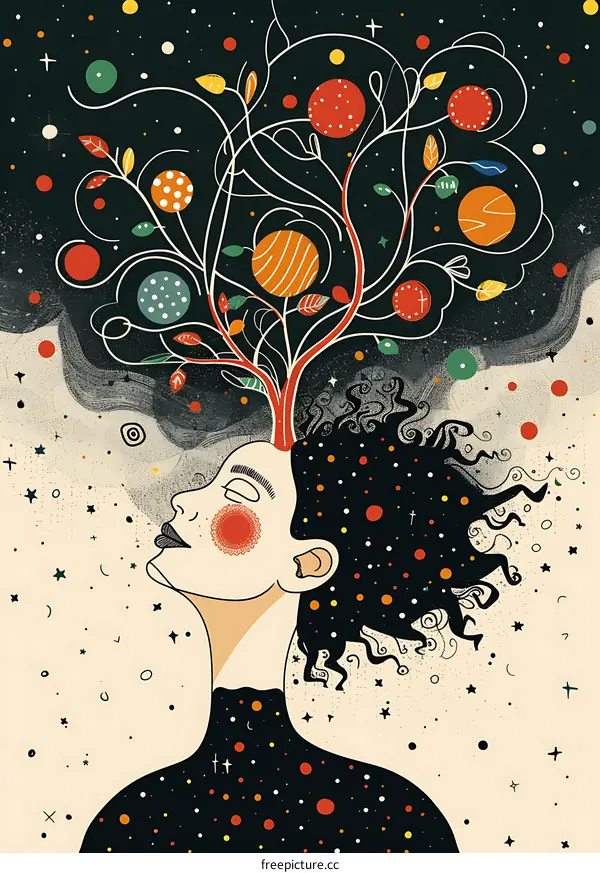 Woman with a Tree Growing from her Head in Space