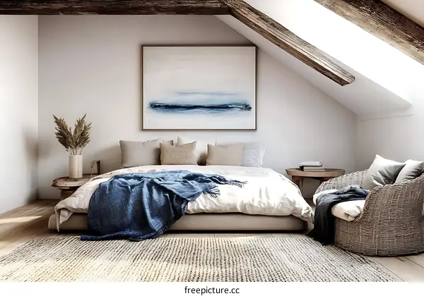 Modern Minimalist Attic Bedroom Design Illustration