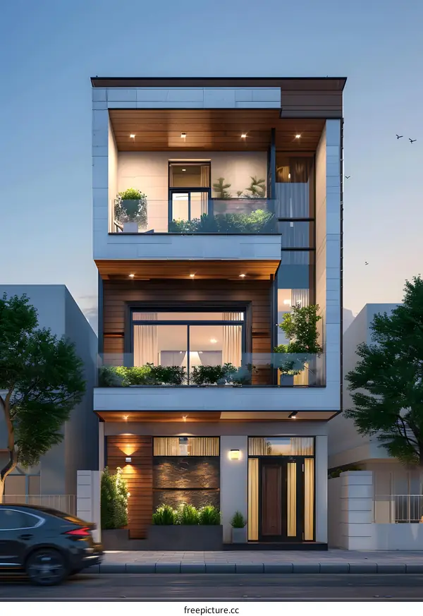 A three-story modern house