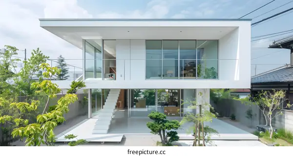 Modern White House with Patio and Garden