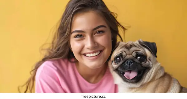 pug smiling with a girl