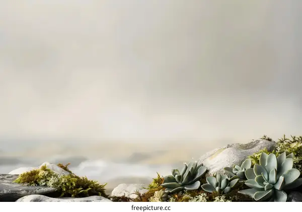 Succulents on Rocks with Blurred Background