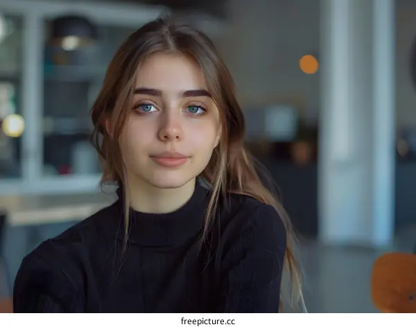 Young Woman With Blue Eyes Looking At Camera