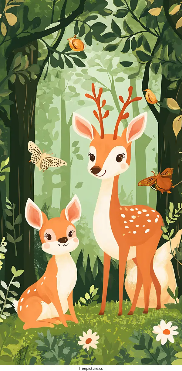 Two Cute Deers in the Forest