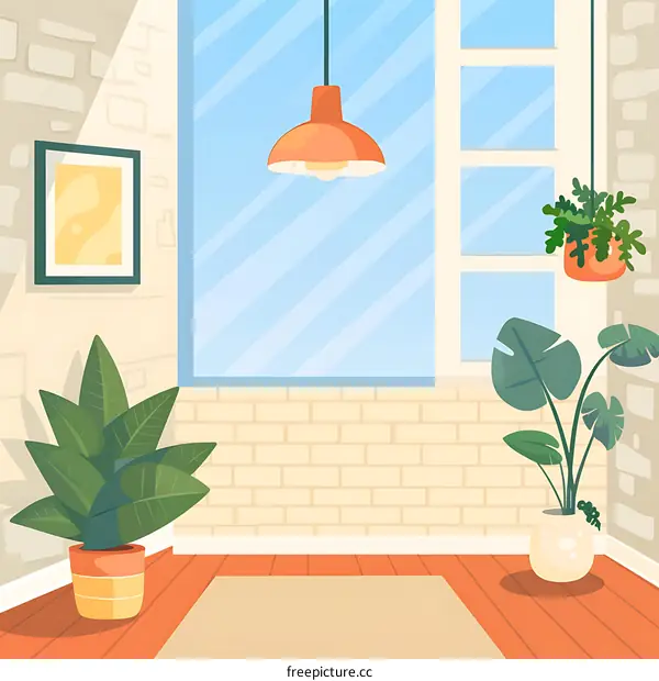 Modern Living Room with Plants and Window