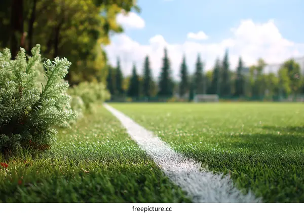 Empty Soccer Field Boundary Line in Sunny Day