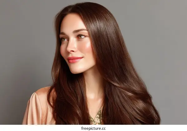 Beautiful Woman with Long Brown Hair Profile View