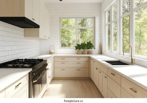 Modern Farmhouse Kitchen with Large Windows