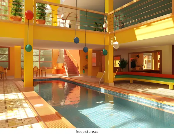 Modern House Interior with Indoor Swimming Pool