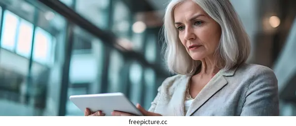 Senior Business Woman Using Tablet in Office