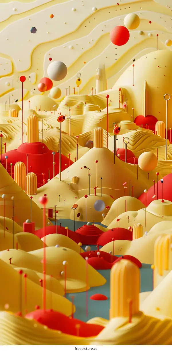Abstract Yellow Red 3D Landscape