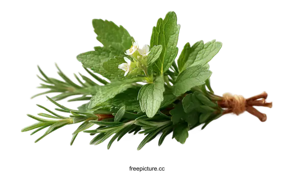 [Transparent Background PNG]Fresh Herbs Bouquet Close Up