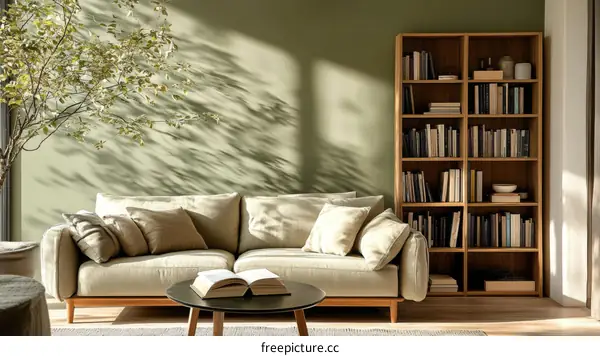 Modern Cozy Living Room with Bookshelf